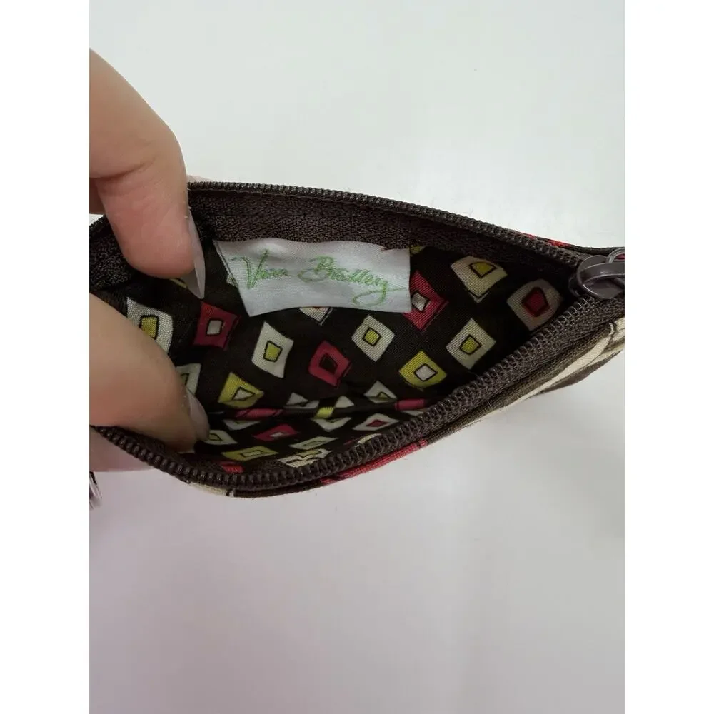 Vera Bradley Zip ID Wallet Brown Floral Rectangular Quilted Key Ring - Picture 4 of 8